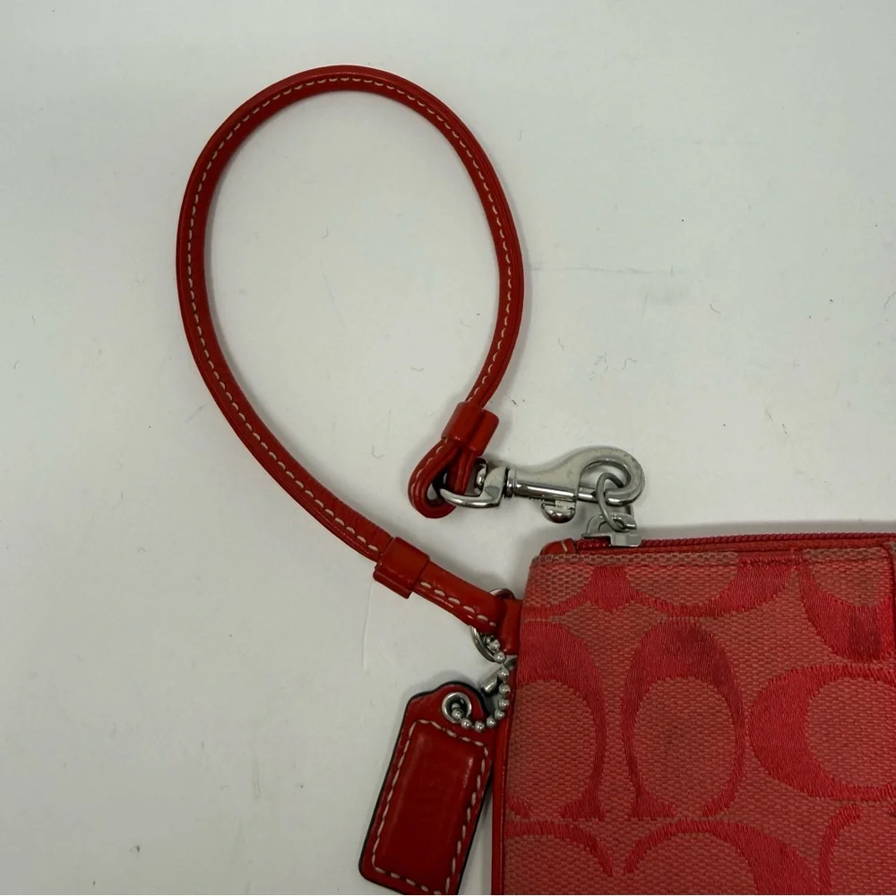 Coach Y2K Signature C Red Logo Canvas Wristlet with Red Leather Trim